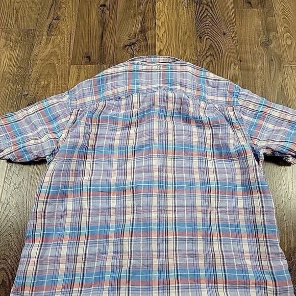 Jos A Bank Shirt Mens Large 100% Linen Plaid Button Up Short Sleeve Colorful - Picture 7 of 7